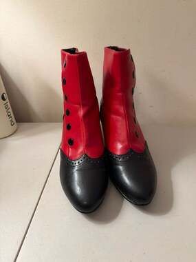 Size 8.5 Bordello Flora-1023 Red and Black Victorian Button Ankle Boots